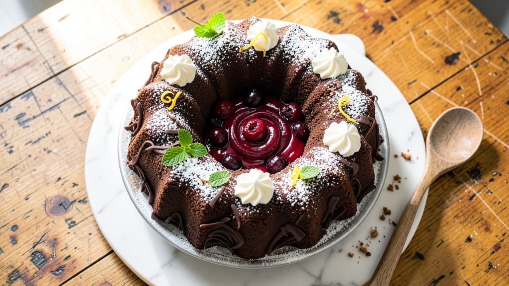 Black Forest Chocolate Bundt Cake Recipe: Coffee-Infused Layers With Cherry-Brandied Swirls