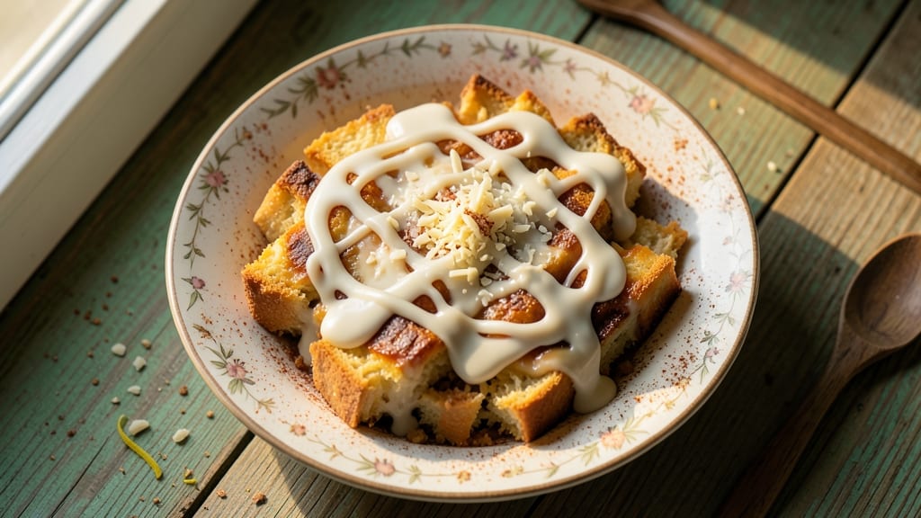 Bread Pudding Recipe With White Chocolate Sauce: Warm Vanilla-Cinnamon Crust Drowned in Sauce